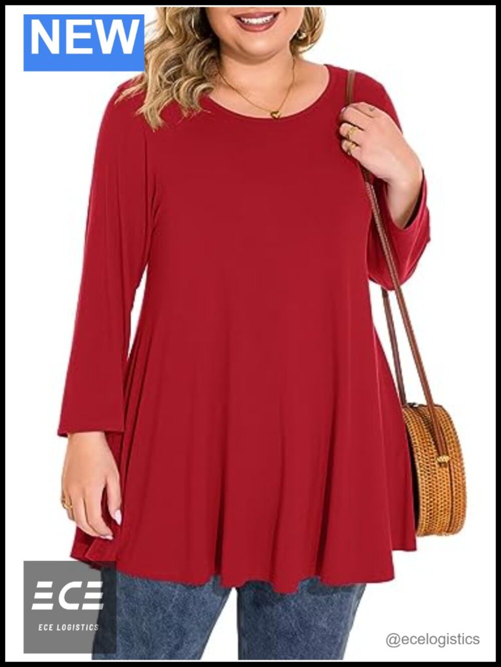Women's Plus Size Tunic Top 3/4 Sleeve Flowy Shirt for Leggings